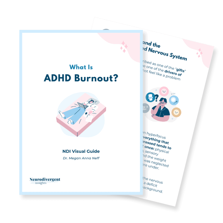 Two-page preview of the free NDI Visual Guide What Is ADHD Burnout, shown as an open booklet