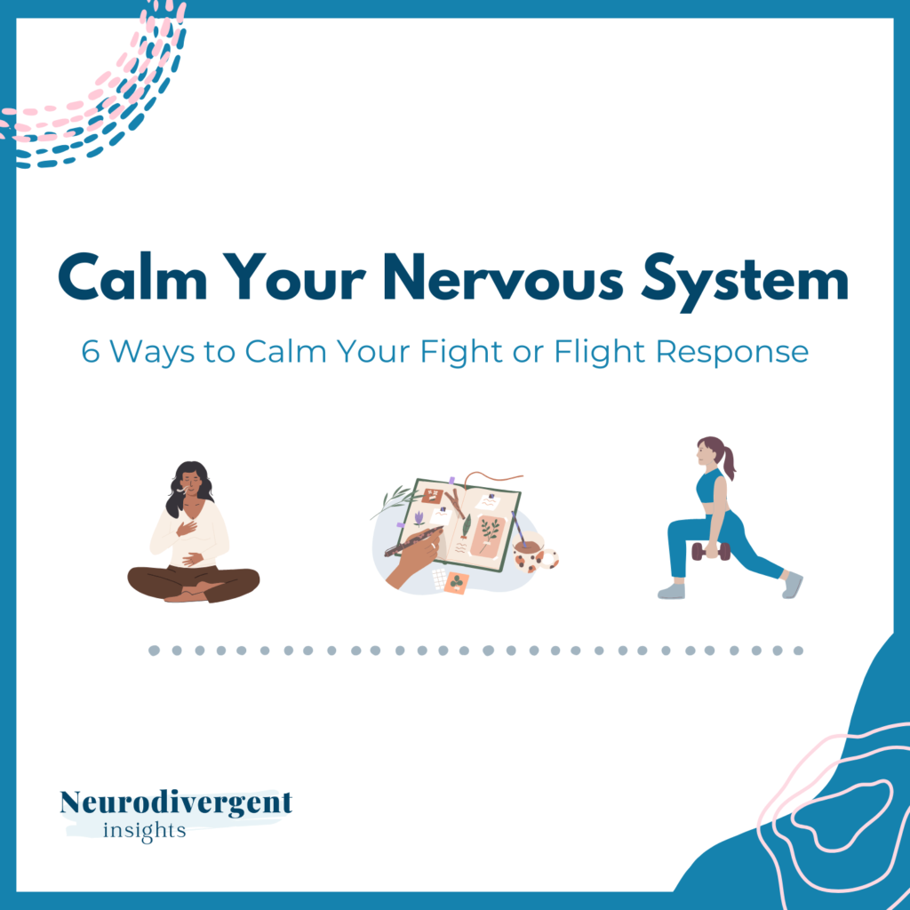 Calm Your Nervous System Heading Image with icons of a person breathing, a person journaling and someone exercising.