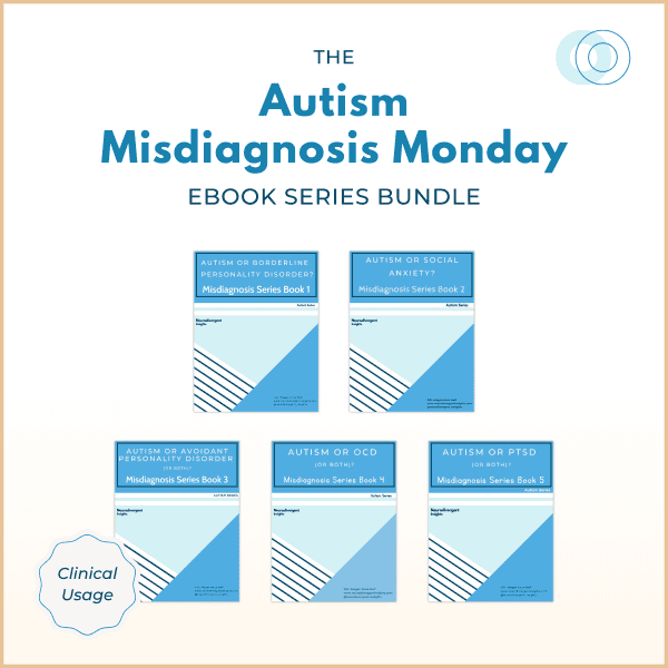 Five e-book covers comparing ADHD with other diagnoses in the Misdiagnosis Monday series.
