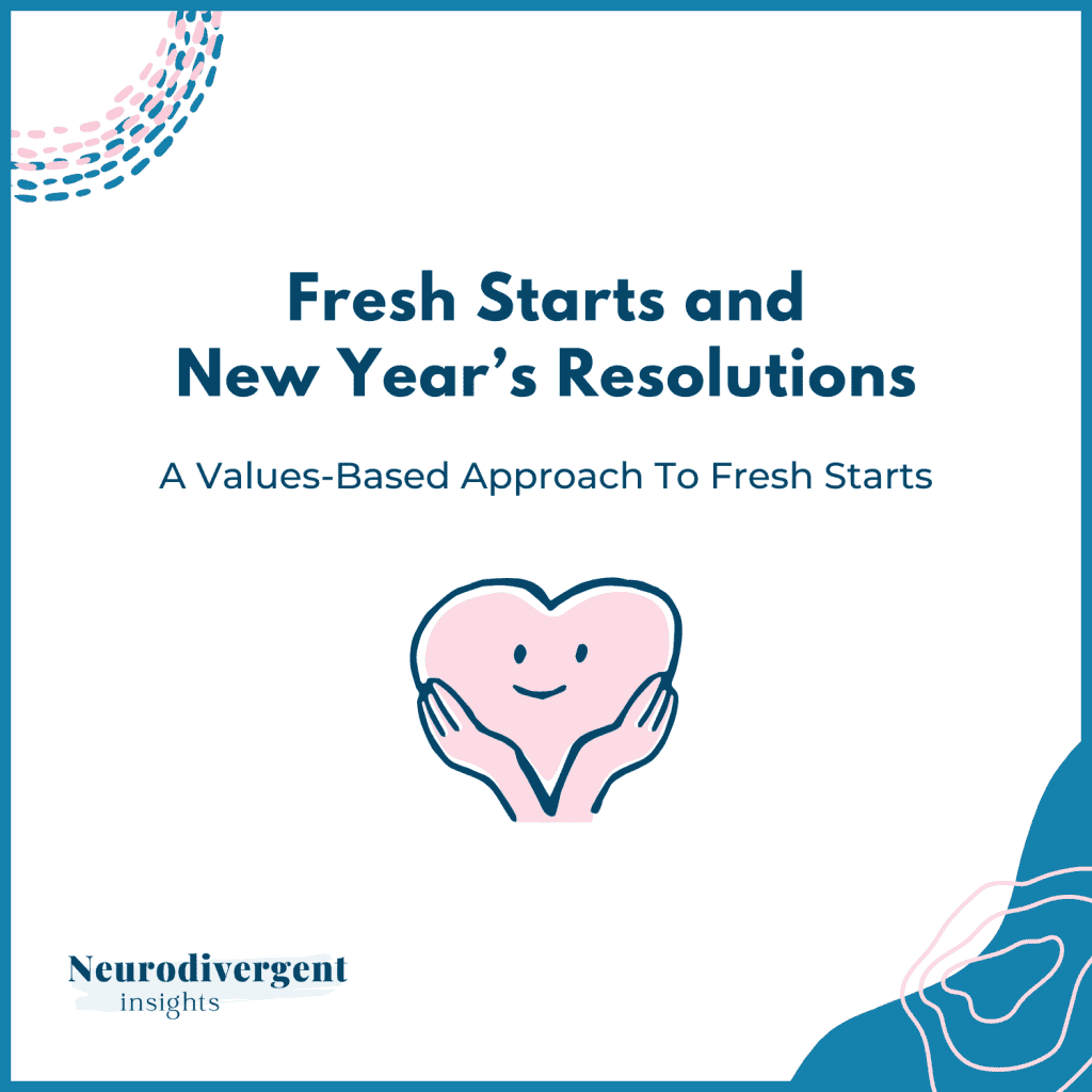 “Title slide reading ‘Fresh Starts and New Year’s Resolutions’ with an illustration of a smiling heart being held in two hands.”