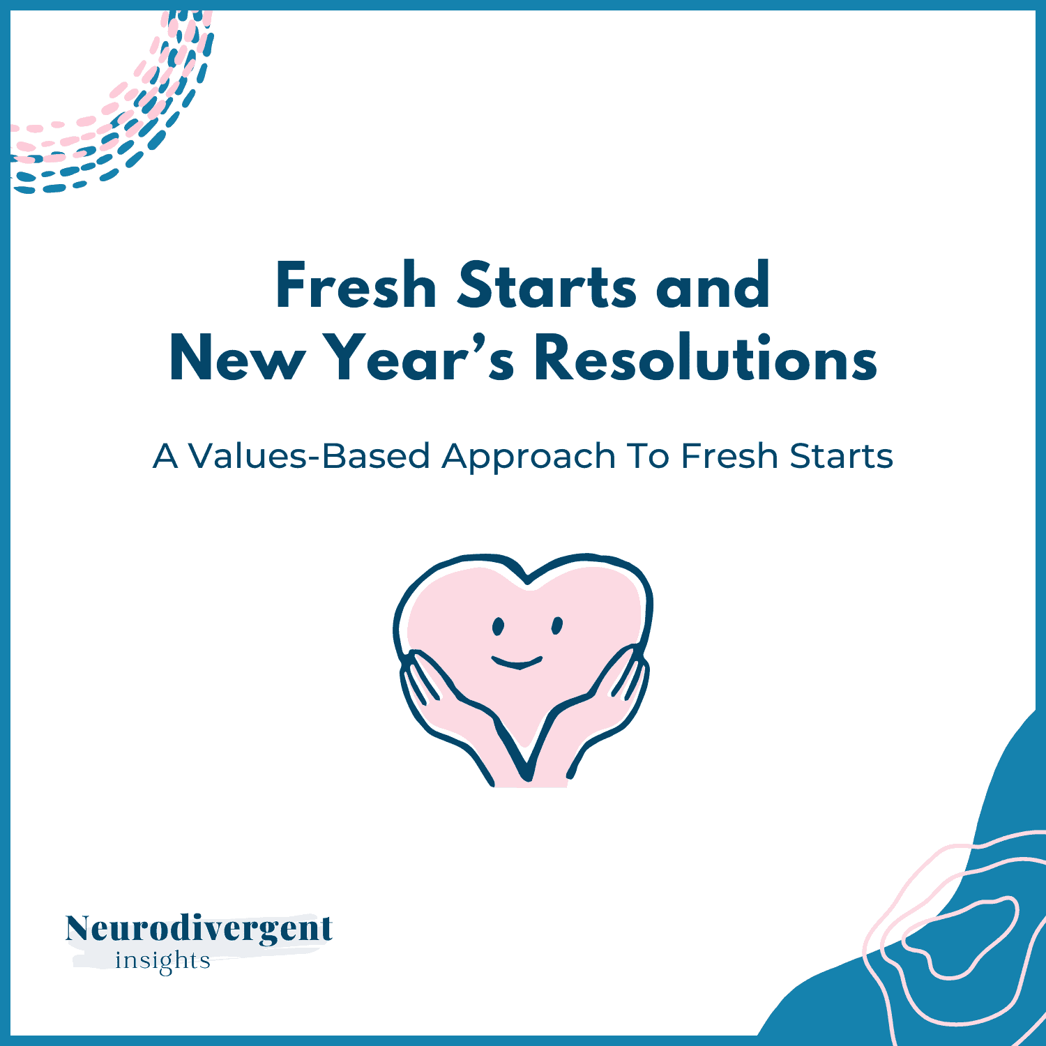 “Title slide reading ‘Fresh Starts and New Year’s Resolutions’ with an illustration of a smiling heart being held in two hands.”