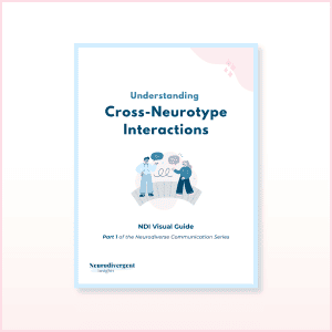Cover of “Understanding Cross-Neurotype Interactions,” an NDI visual guide showing two people communicating across neurotypes.