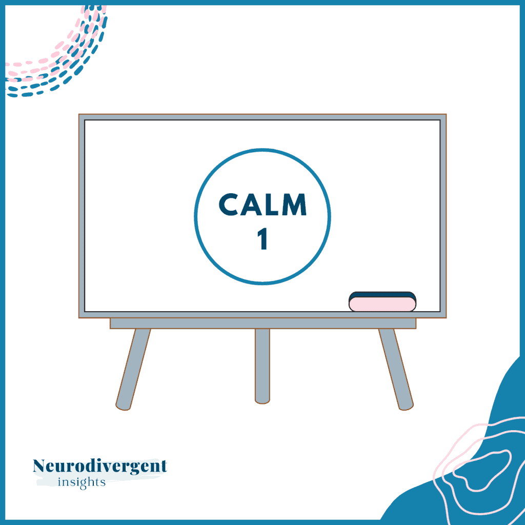 Illustration of a calm mind with a chalkboard reading "CALM 1".