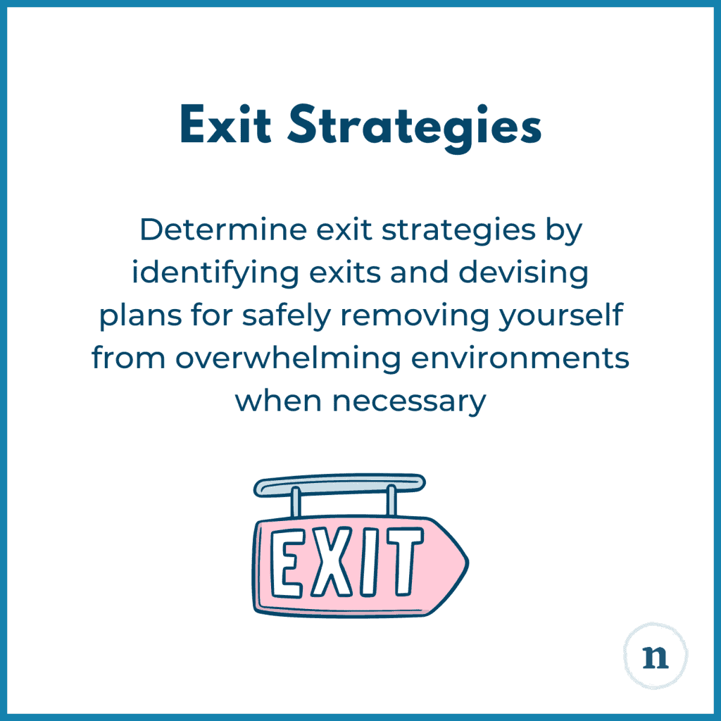 Exit strategies graphic showing exit sign illustration