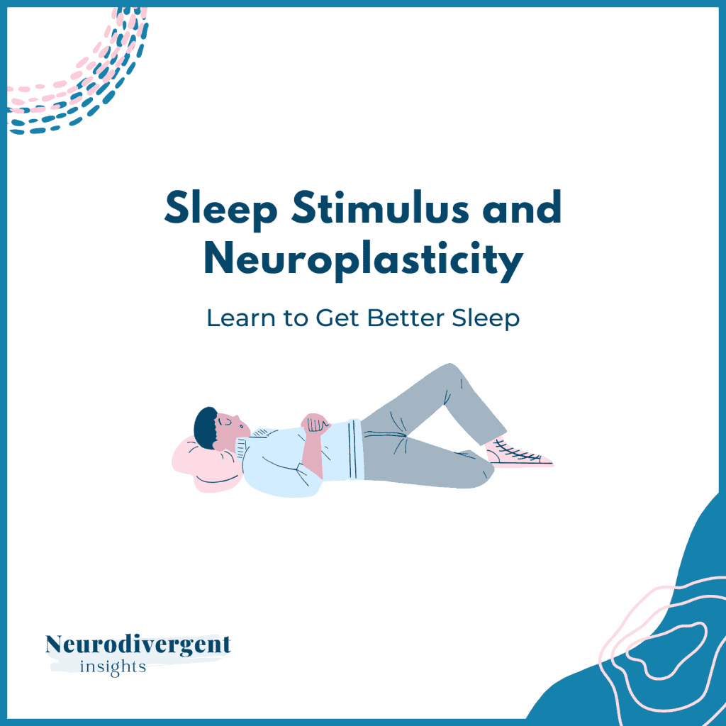 Sleep stimulus and neuroplasticity title graphic with person lying on pillow illustration