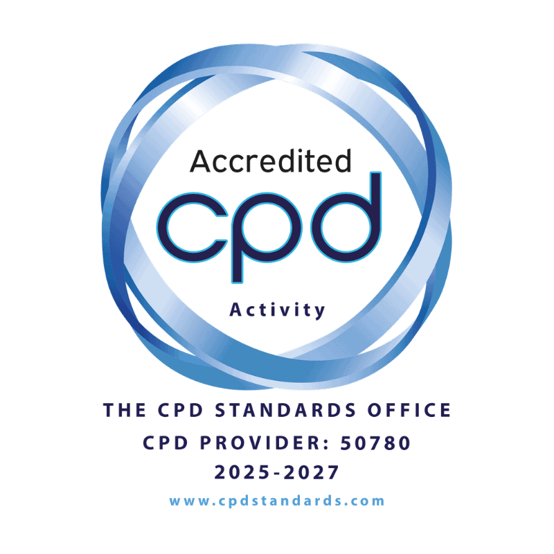 CPD Standards Office accreditation badge reading Accredited CPD Activity, provider number 50780, valid 2025 to 2027.