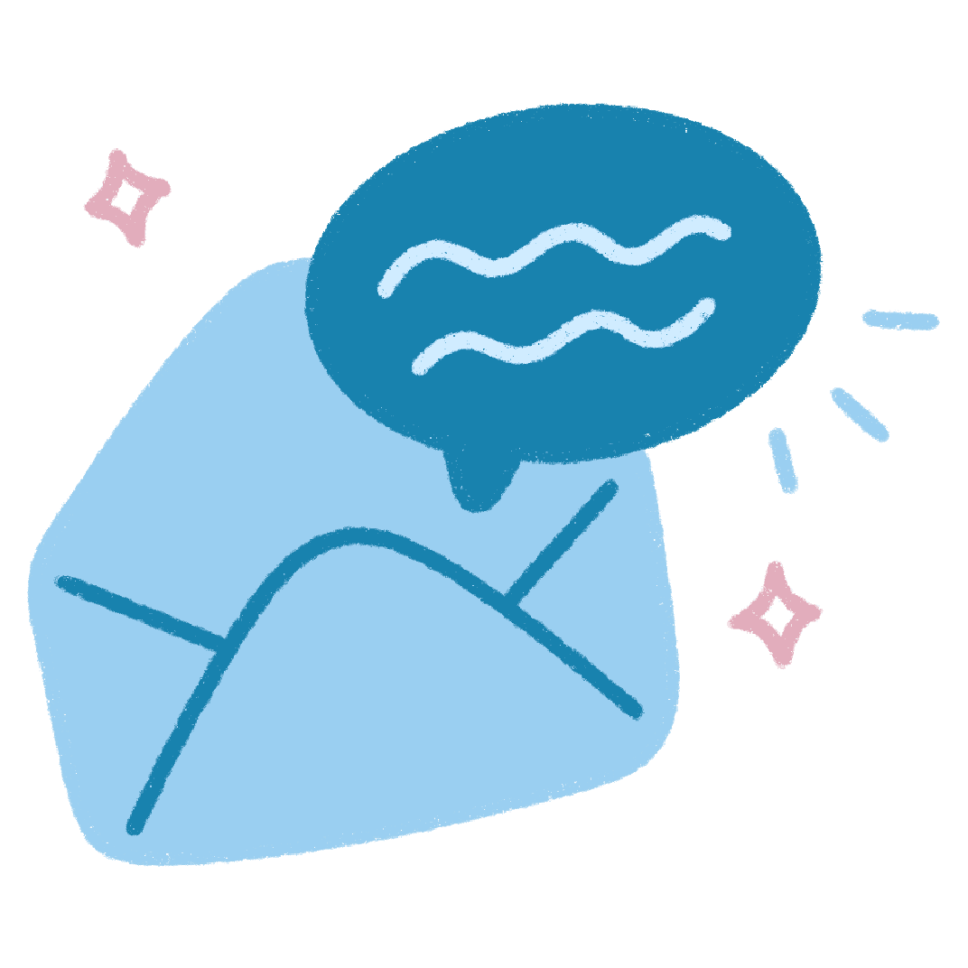 Contact icon showing a blue envelope with a speech bubble above it, symbolizing sending a message or getting in touch.