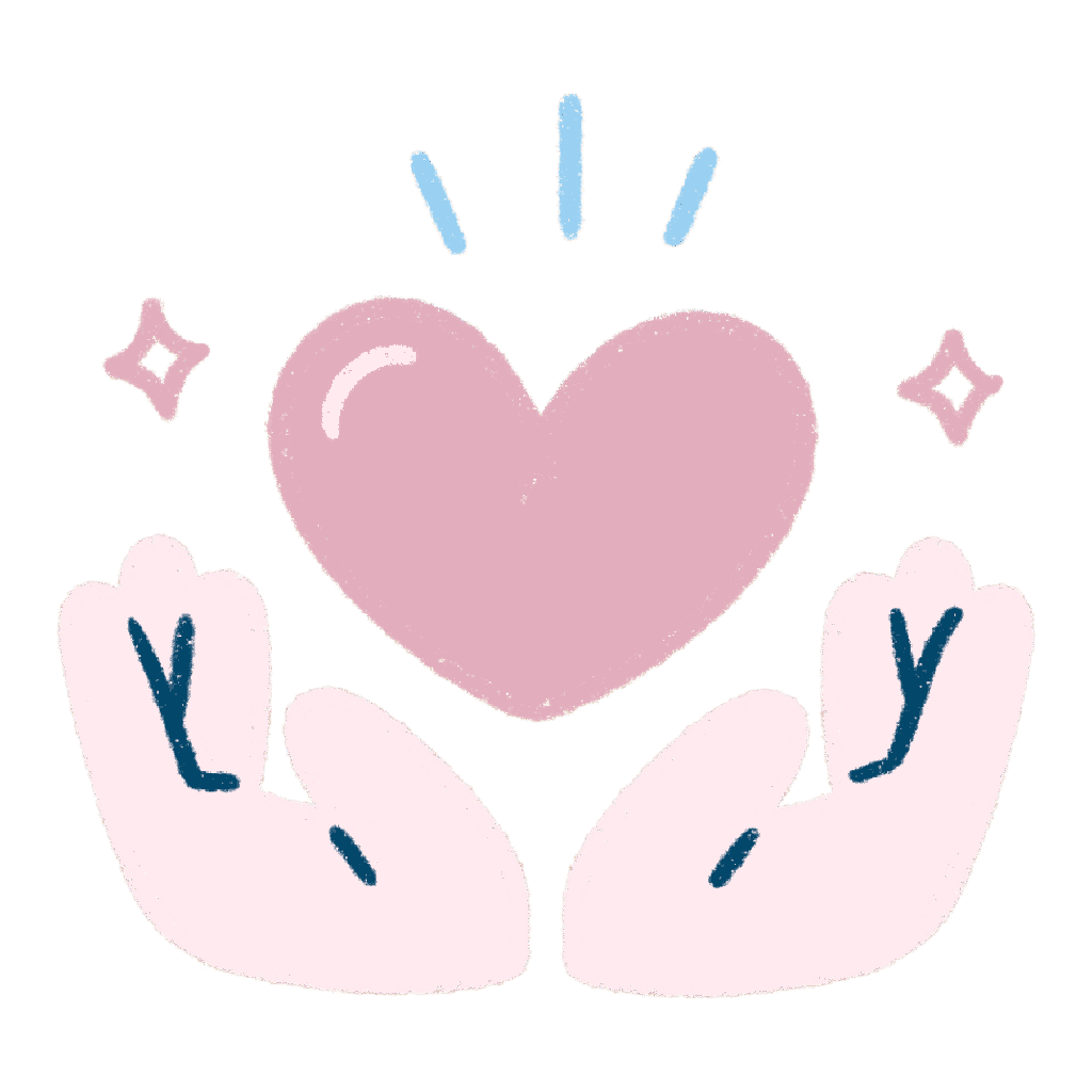 Illustrated hands holding a glowing pink heart with sparkles, symbolising compassion and support for neurodivergent adults in crisis.