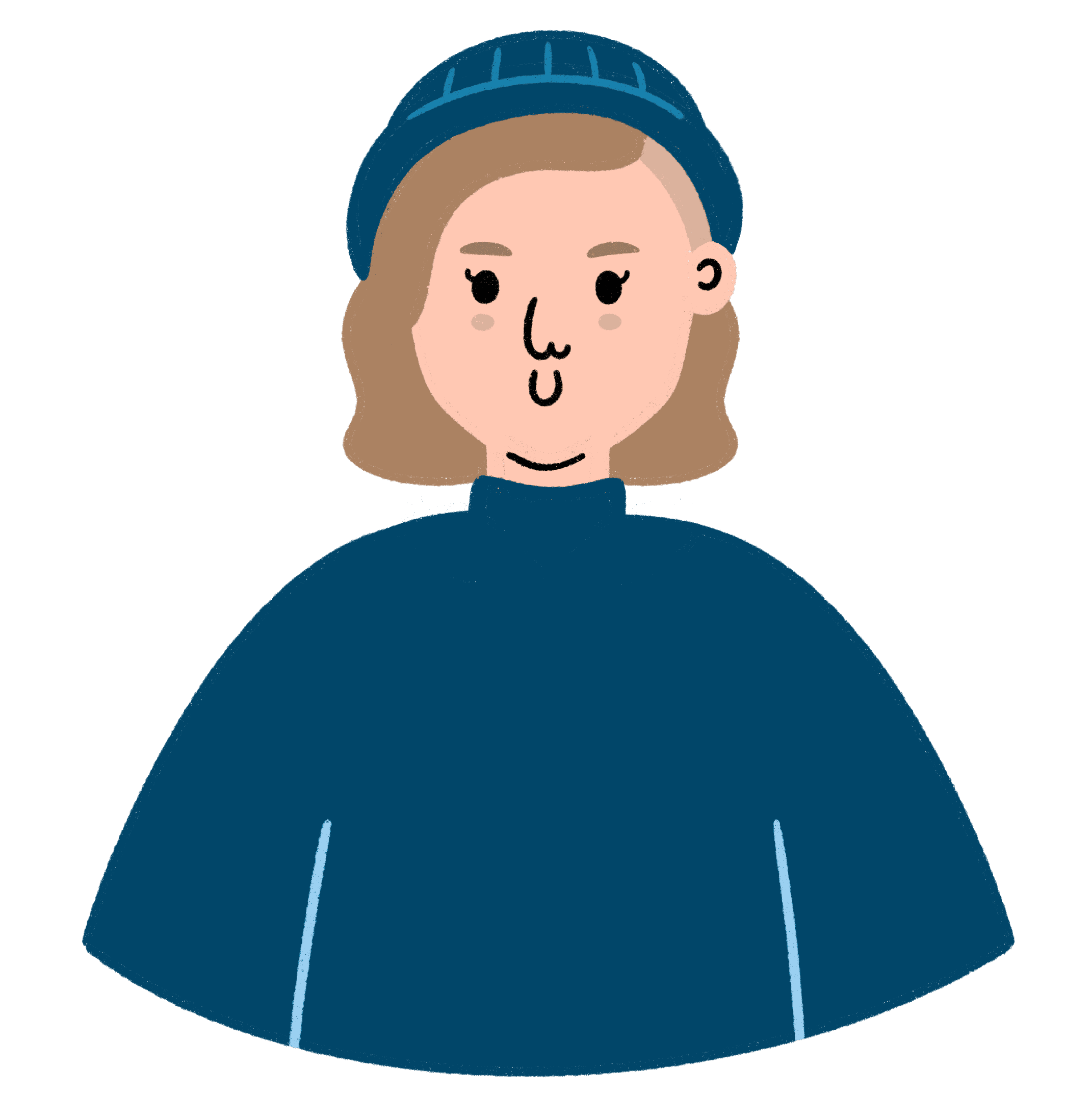 Illustrated portrait of Megan Anna Neff, NDI Founder and Content Lead, with short blonde hair and a dark teal beanie and jumper.