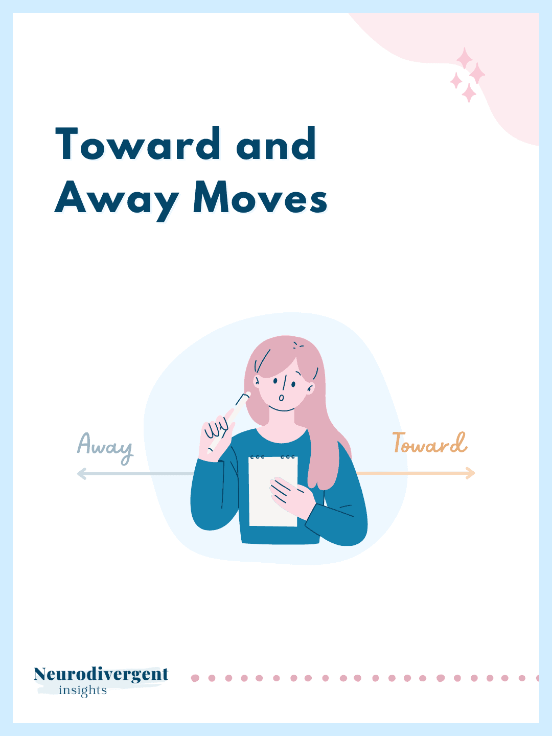 NDI social graphic with the heading Toward and Away Moves, showing an illustrated person holding a notepad with opposing arrows labelled Away and Toward.