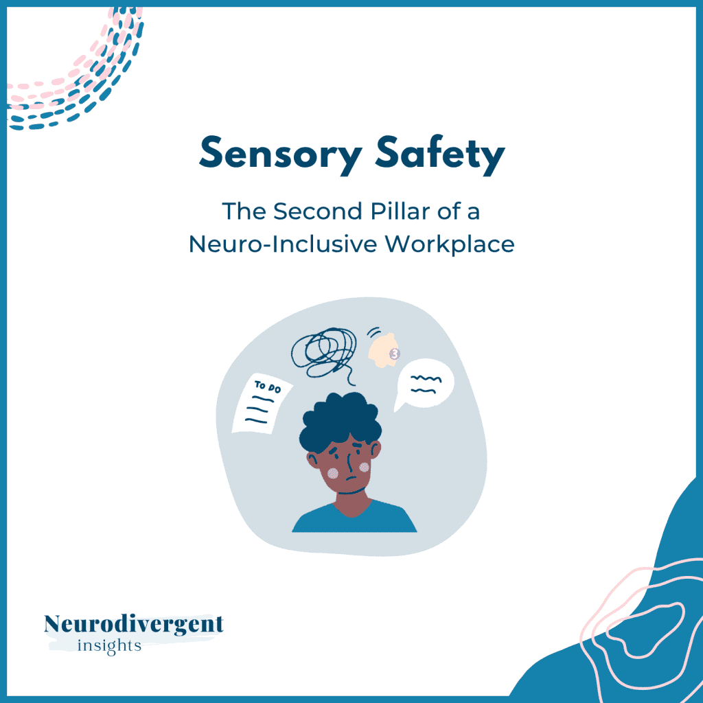Sensory Safety: The Second Pillar of a Neuro-Inclusive Workplace — a person surrounded by overwhelming visual noise."