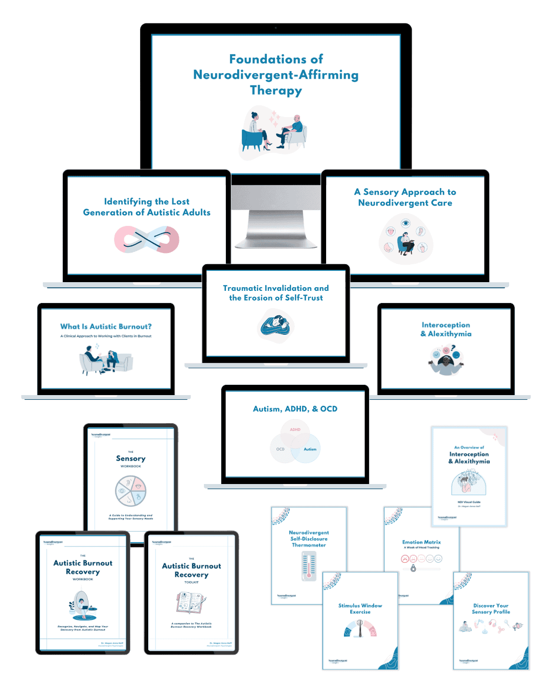 Collection of neurodivergent-affirming therapy courses, workbooks, and visual guides.