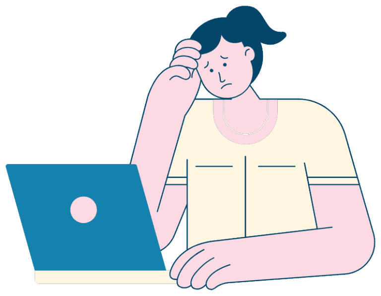 Illustration of a person at a laptop, head resting in one hand