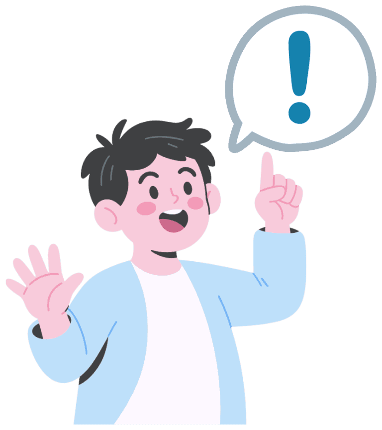 Illustration of a child with a speech bubble containing an exclamation mark