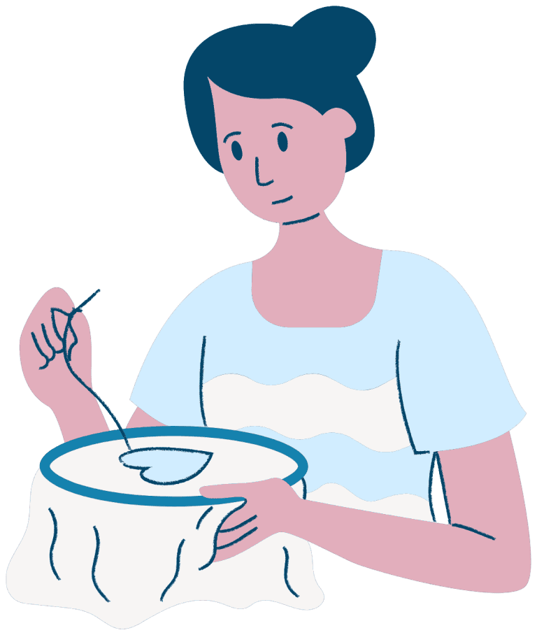 Illustration of a person absorbed in embroidery